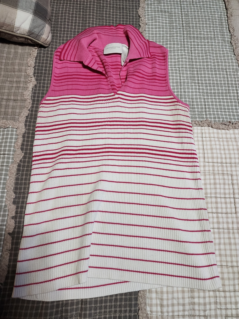 Liz Claiborne Pink and White Striped Sleeveless Polo Dress
